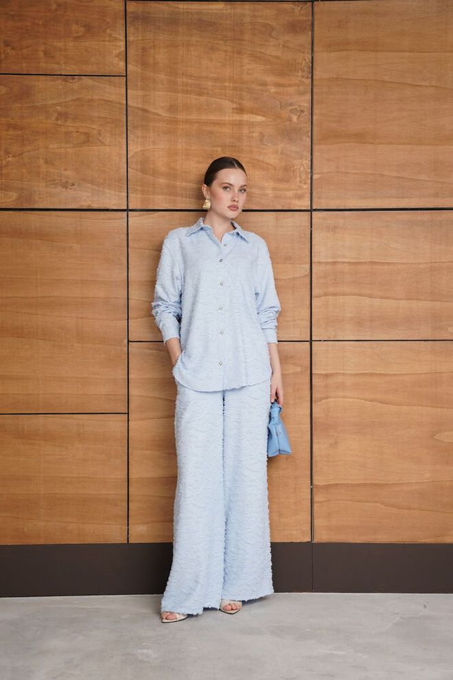 Topshow Blue Casual Elegant Shirt Wholesale Clothing Spring