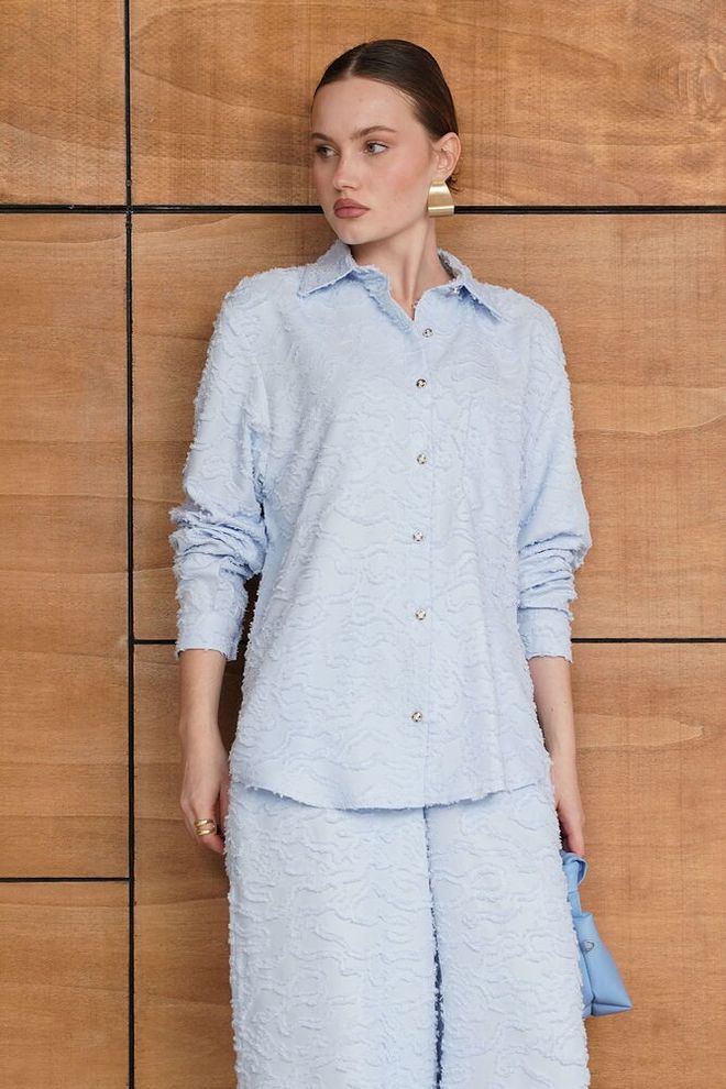 Topshow Chemise Bleue Décontractée Élégante Vêtements en gros Décontracté