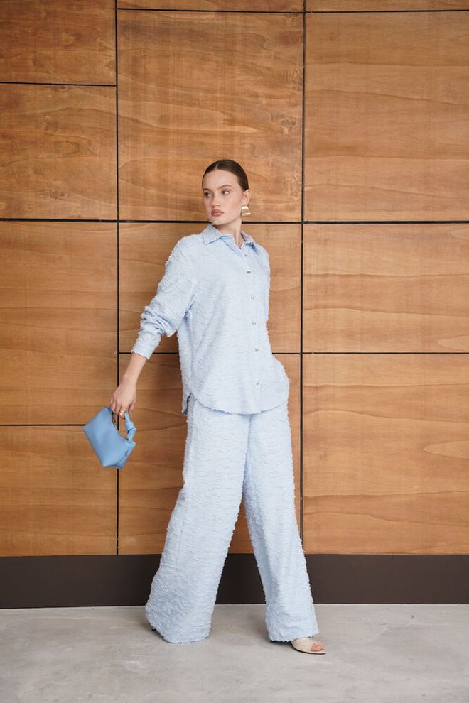 Topshow Blue Elegant Palazzo Pants Wholesale Clothing Spring