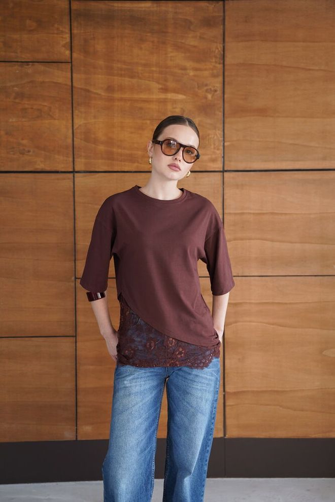 Topshow Hnedá Neformálna Elegantná Blúzka S Polrukávom Veľkoobchod s oblečením Jar