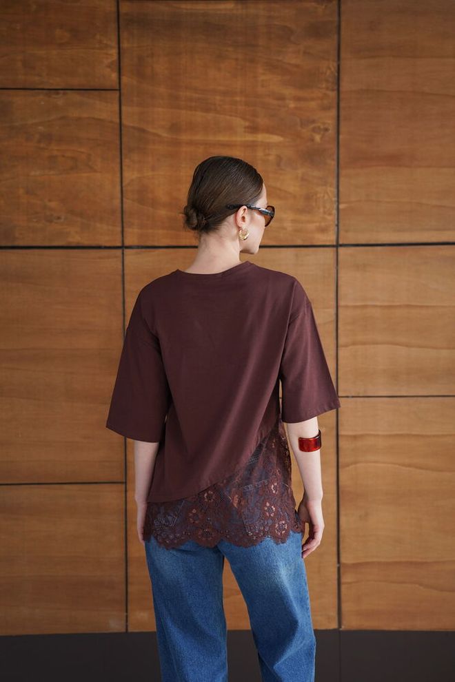 Topshow Hnedá Neformálna Elegantná Blúzka S Polrukávom Veľkoobchod s oblečením Elegantný