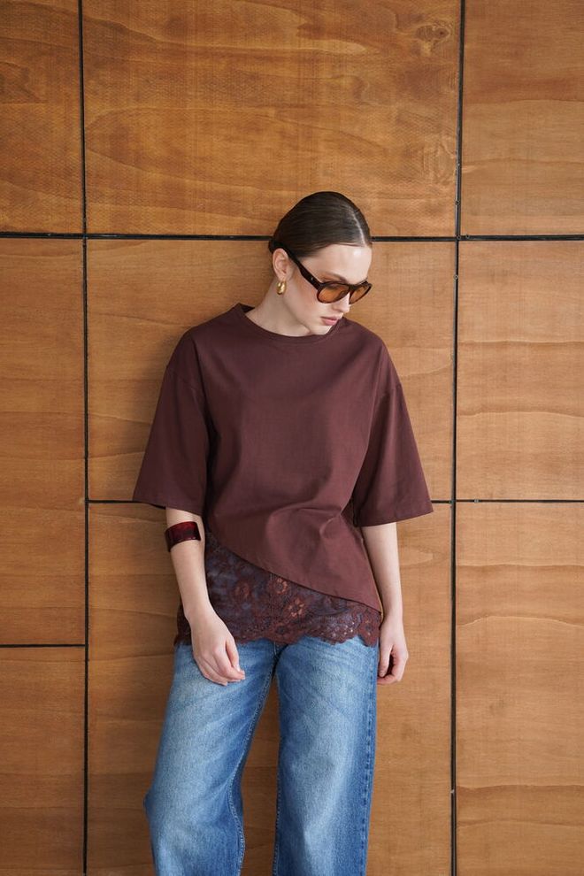 Topshow Hnedá Neformálna Elegantná Blúzka S Polrukávom Veľkoobchod s oblečením Doma