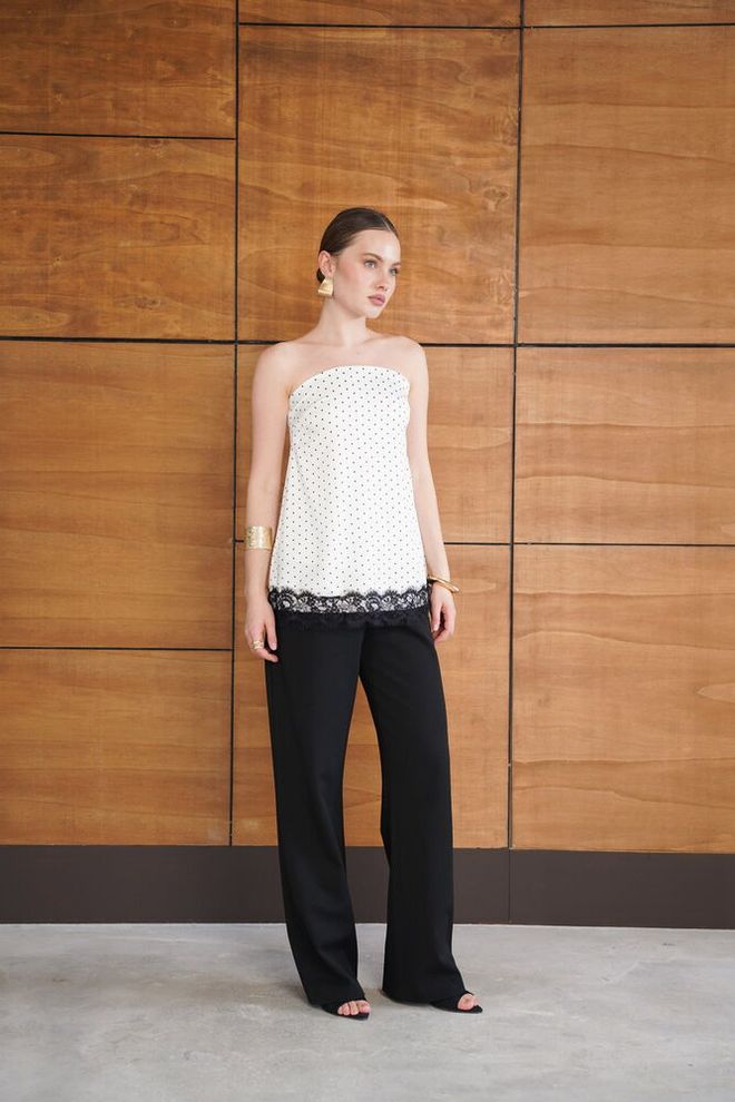 Topshow White Elegant Strapless Slim Fit Blouse Wholesale Clothing 1