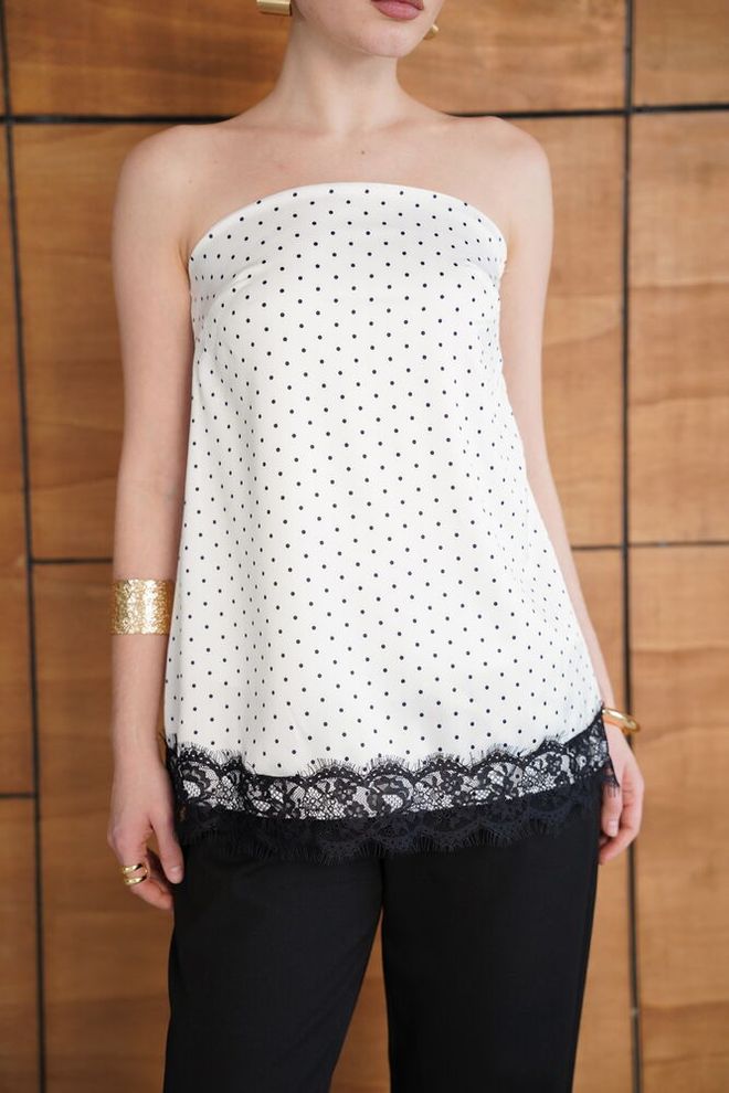 Topshow White Elegant Strapless Slim Fit Blouse Wholesale Clothing Spring