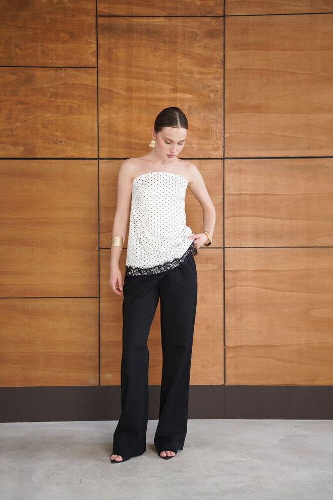 Topshow White Elegant Strapless Slim Fit Blouse Wholesale Clothing Work