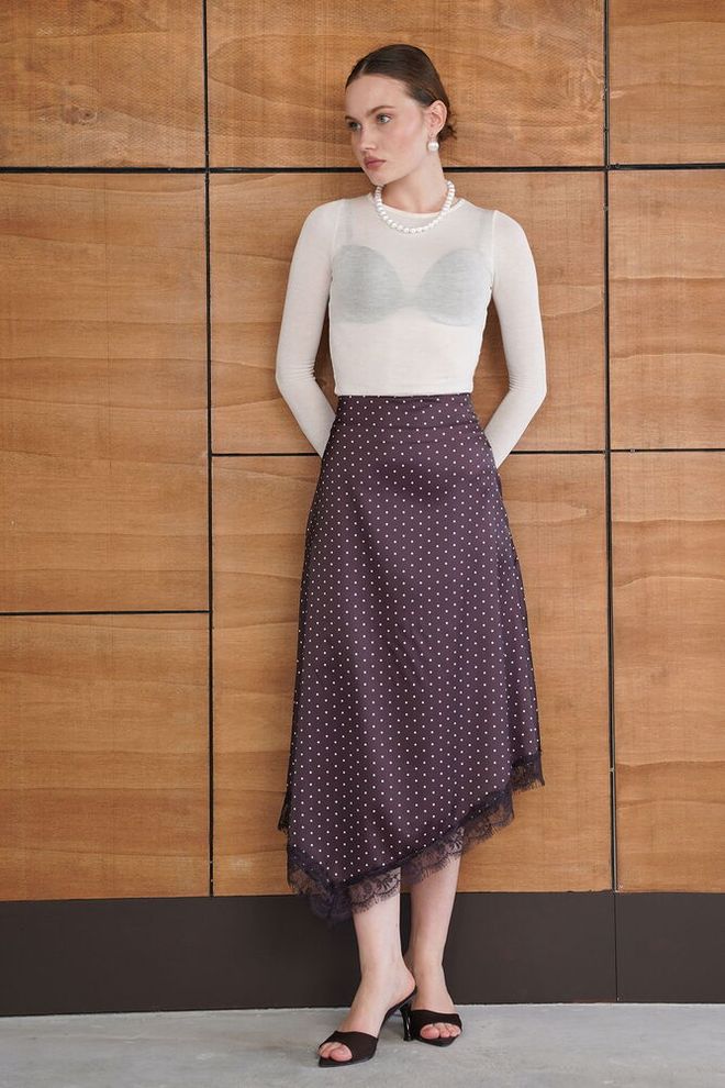 Topshow Claret Red Elegant Asymmetrical Midi Skirt Wholesale Clothing Vintage