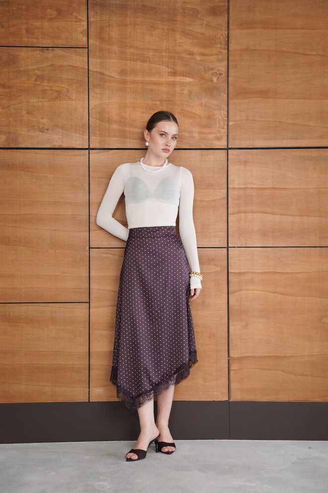 Topshow Claret Red Elegant Asymmetrical Midi Skirt Wholesale Clothing 1