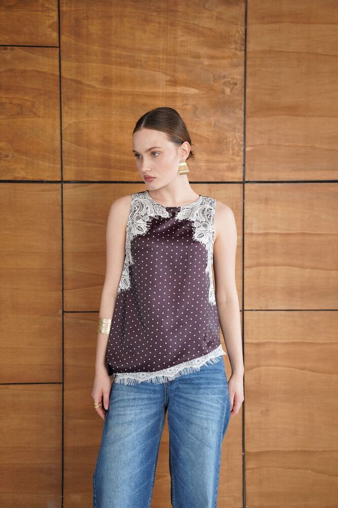 Topshow Μπλούζα Μπορντό Πουά Χωρίς Μανίκια Χονδρικό εμπόριο ενδυμάτων Casual