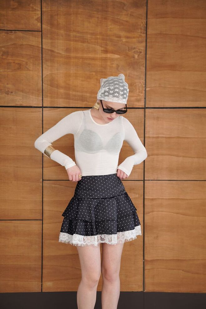 Topshow Black Polka Dot Layered Mini Skirt Wholesale Clothing Vintage