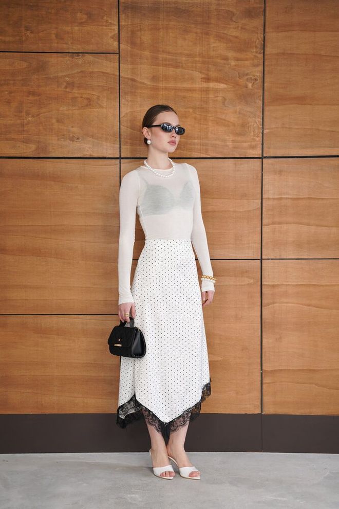 Topshow White Elegant Asymmetrical Midi Skirt Wholesale Clothing Work