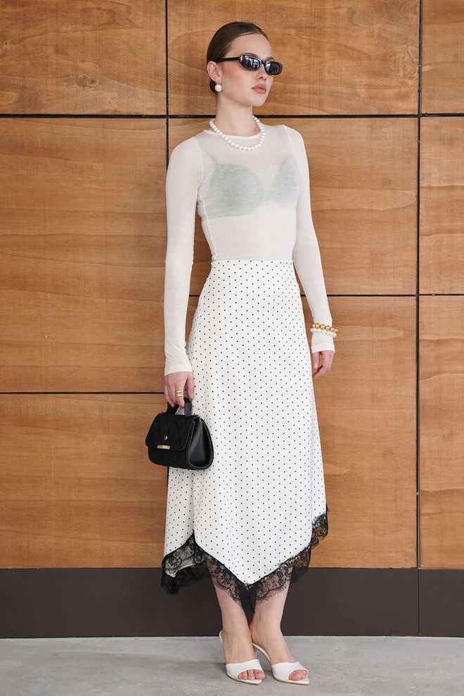 Topshow White Elegant Asymmetrical Midi Skirt Wholesale Clothing Vintage