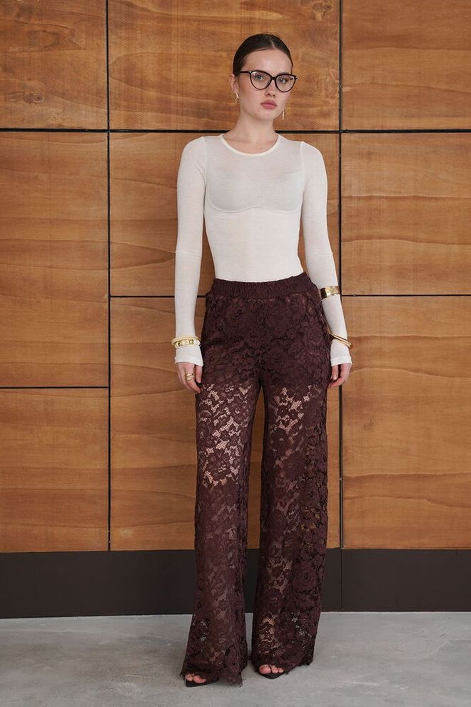 Topshow Pantalon Rouge Bordeaux Palazzo Vêtements en gros Ancien