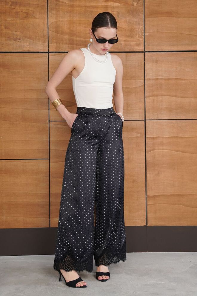 Topshow Pantalon Palazzo Noir Vêtements en gros Décontracté