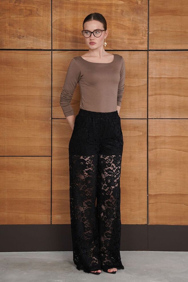 Topshow Juodos Elegantiškos Palazzo Kelnės Plačiomis Kojomis Didmeninė prekyba drabužiais Vintažinis