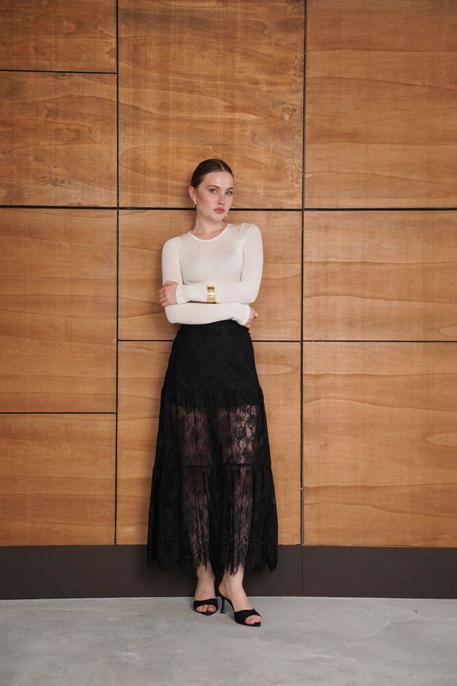 Topshow Black Elegant Sexy Formal Asymmetrical Maxi Skirt Wholesale Clothing 1