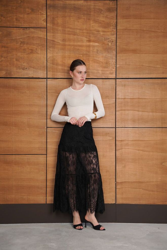 Topshow Black Elegant Sexy Formal Asymmetrical Maxi Skirt Wholesale Clothing Work