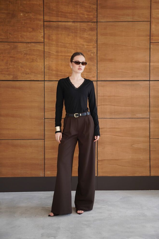 Topshow Black Striped Elegant Slim Fit V Neck Blouse Wholesale Clothing Work