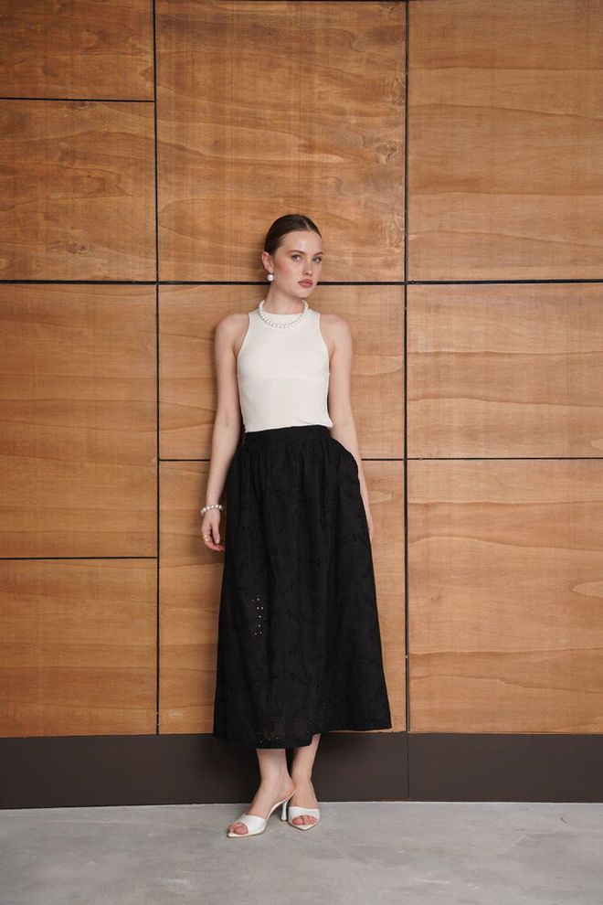 Topshow Black Elegant High Waist Flared Maxi Skirt Wholesale Clothing 1
