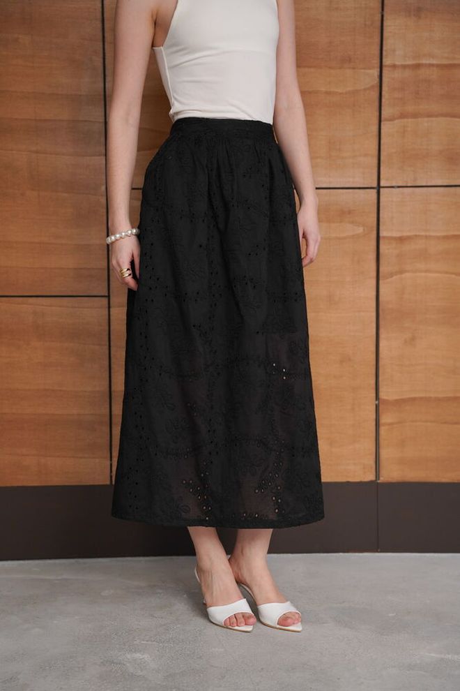 Topshow Black Elegant High Waist Flared Maxi Skirt Wholesale Clothing Spring