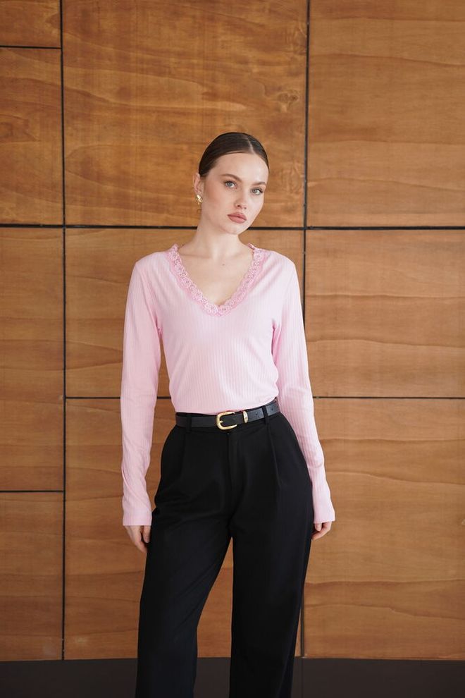 Topshow Pink Striped Elegant Blouse Wholesale Clothing Formal