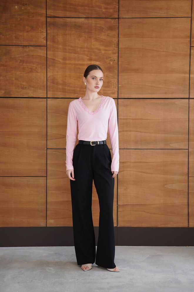 Topshow Pink Striped Elegant Blouse Wholesale Clothing Lounge