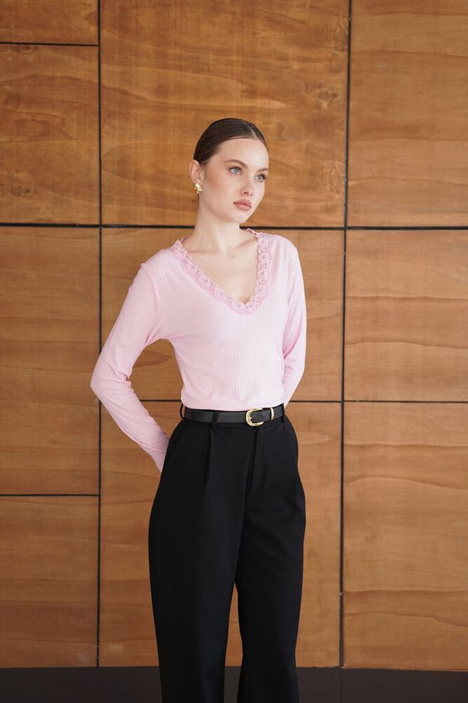 Topshow Pink Striped Elegant Blouse Wholesale Clothing 1