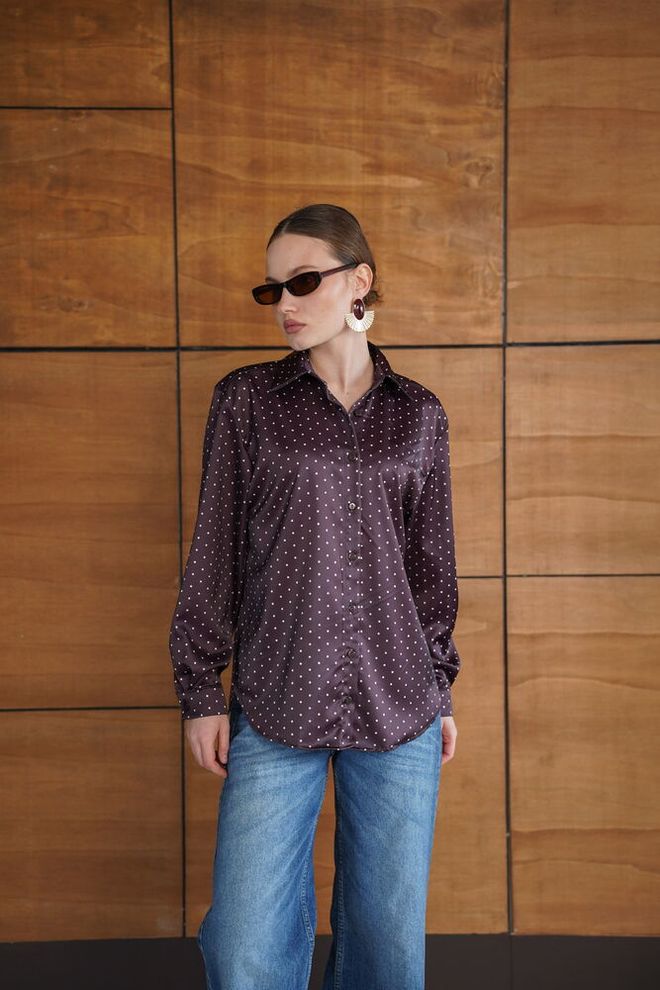 Topshow Camicia Bordeaux A Pois Abbigliamento all'ingrosso Da cocktail