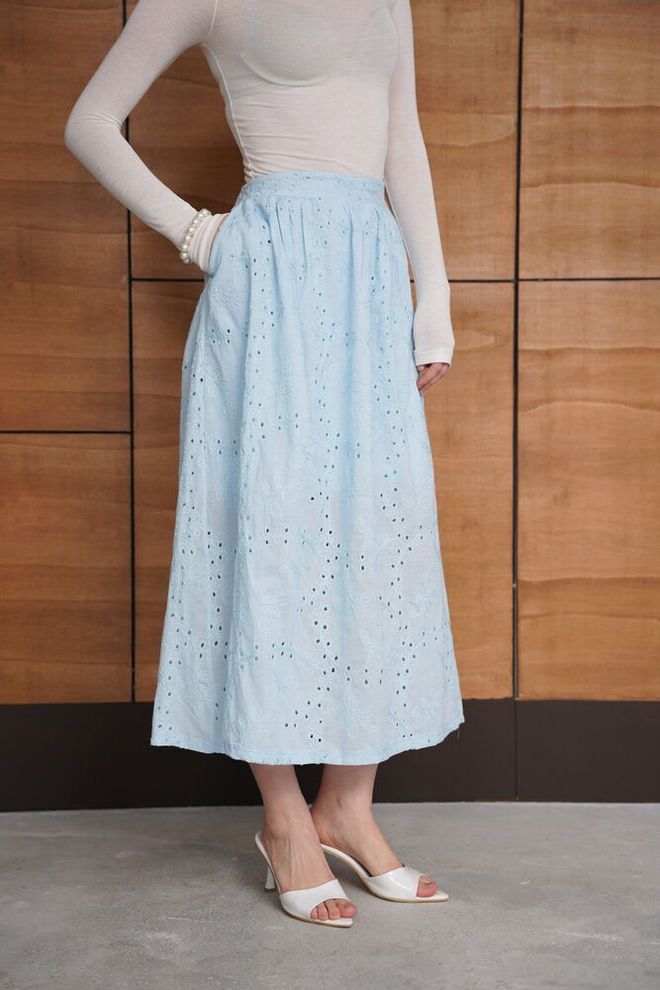 Topshow Blue A Line High Waist Midi Skirt Wholesale Clothing Spring