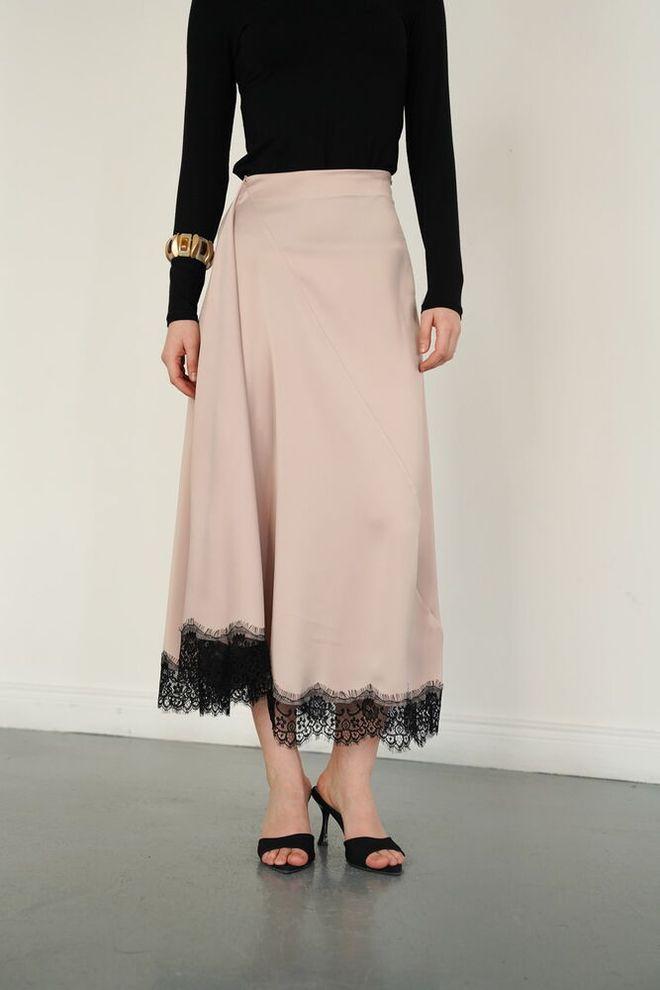 Topshow Saia Bege Sinuosa Maxi Cintura Alta Elegante Formal Vintage Sensual Retro Roupas por atacado Primavera