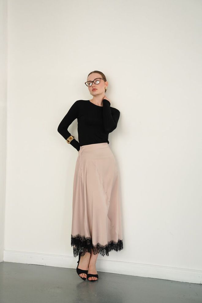 Topshow Saia Bege Sinuosa Maxi Cintura Alta Elegante Formal Vintage Sensual Retro Roupas por atacado Trabalho