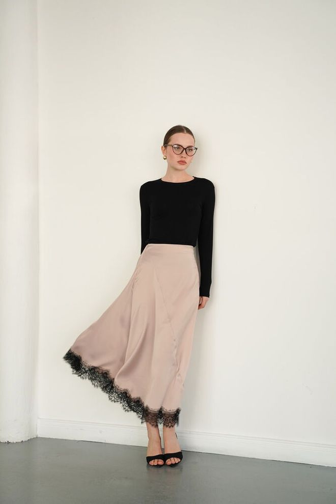 Topshow Saia Bege Sinuosa Maxi Cintura Alta Elegante Formal Vintage Sensual Retro Roupas por atacado 1