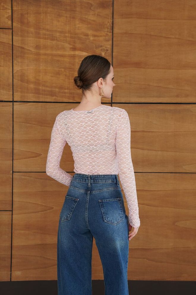 Topshow Elegant Pink Blouse With Slim Fit And Long Sleeves Wholesale Clothing Sexy