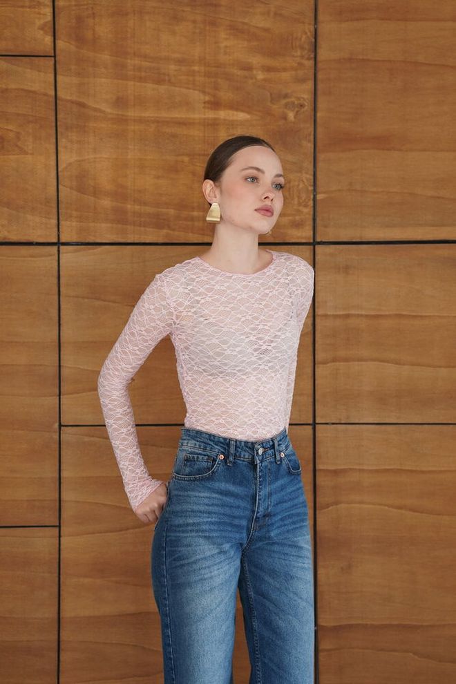 Topshow Elegant Pink Blouse With Slim Fit And Long Sleeves Wholesale Clothing 1