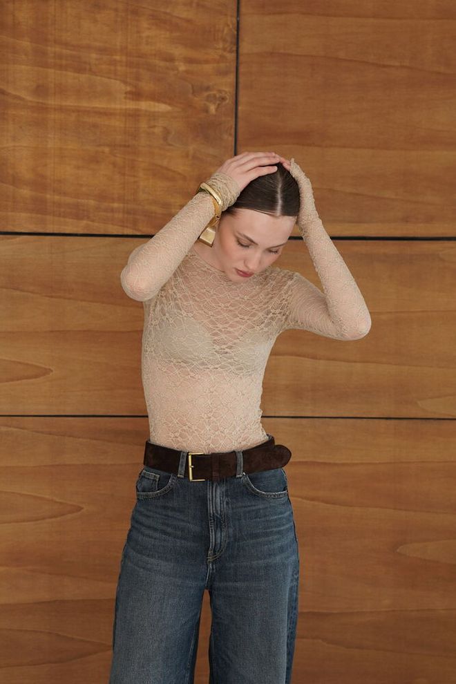 Topshow Beige Slim Fit Blouse With Long Sleeves Wholesale Clothing Lounge