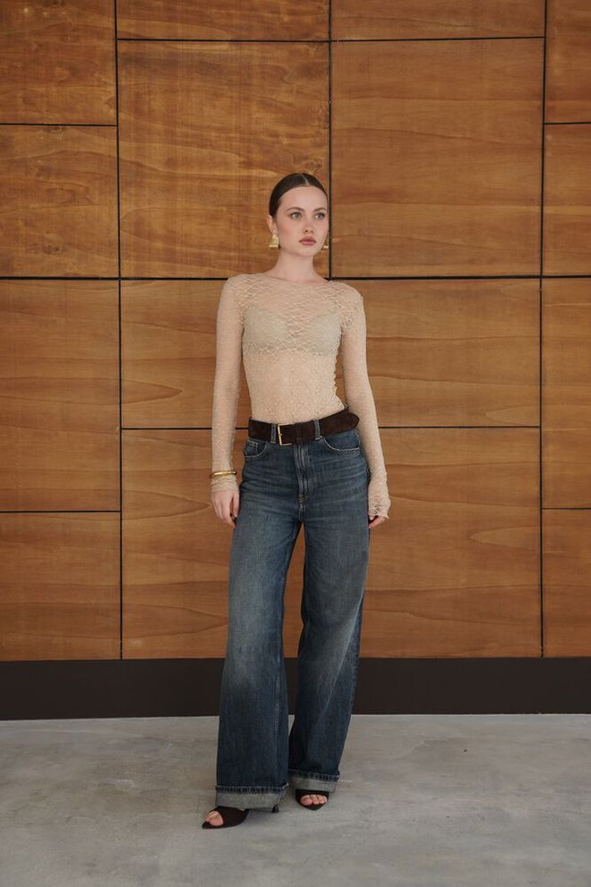 Topshow Beige Slim Fit Blouse With Long Sleeves Wholesale Clothing 1