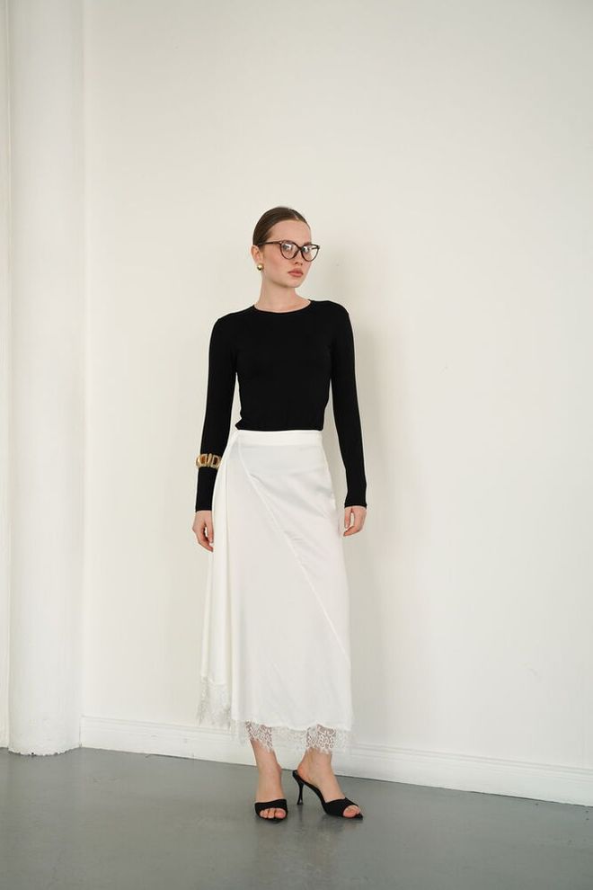 Topshow Saia Longa Envelope Branca Elegante De Cintura Alta Roupas por atacado 1