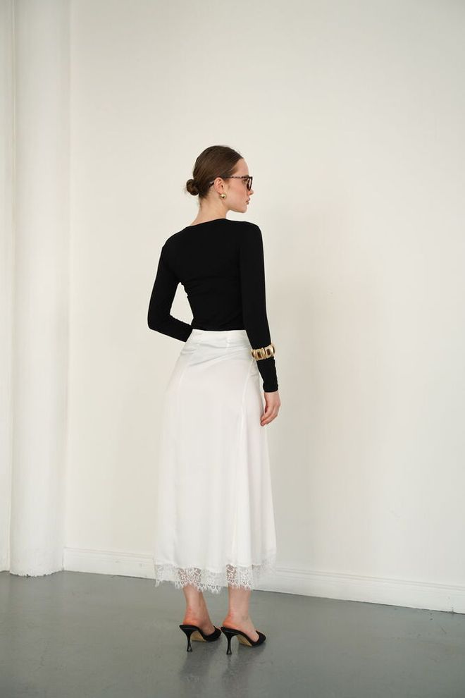 Topshow Saia Longa Envelope Branca Elegante De Cintura Alta Roupas por atacado Vintage