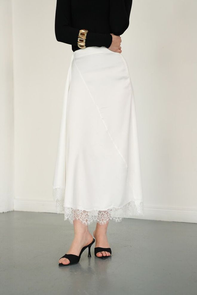 Topshow Saia Longa Envelope Branca Elegante De Cintura Alta Roupas por atacado Primavera