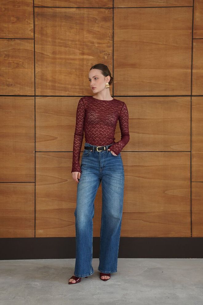 Topshow Claret Red Slim Fit Long Sleeve Blouse Wholesale Clothing Birthday