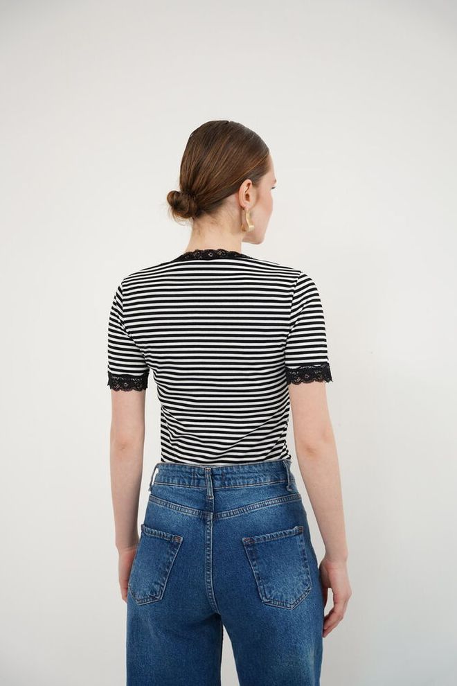 Topshow Black Striped V Neck Slim Fit Blouse Wholesale Clothing Vintage