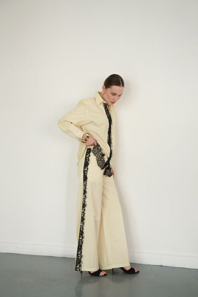 Topshow Beige Palazzo Pants Wide Leg Elegant Pull On Wholesale Clothing Work