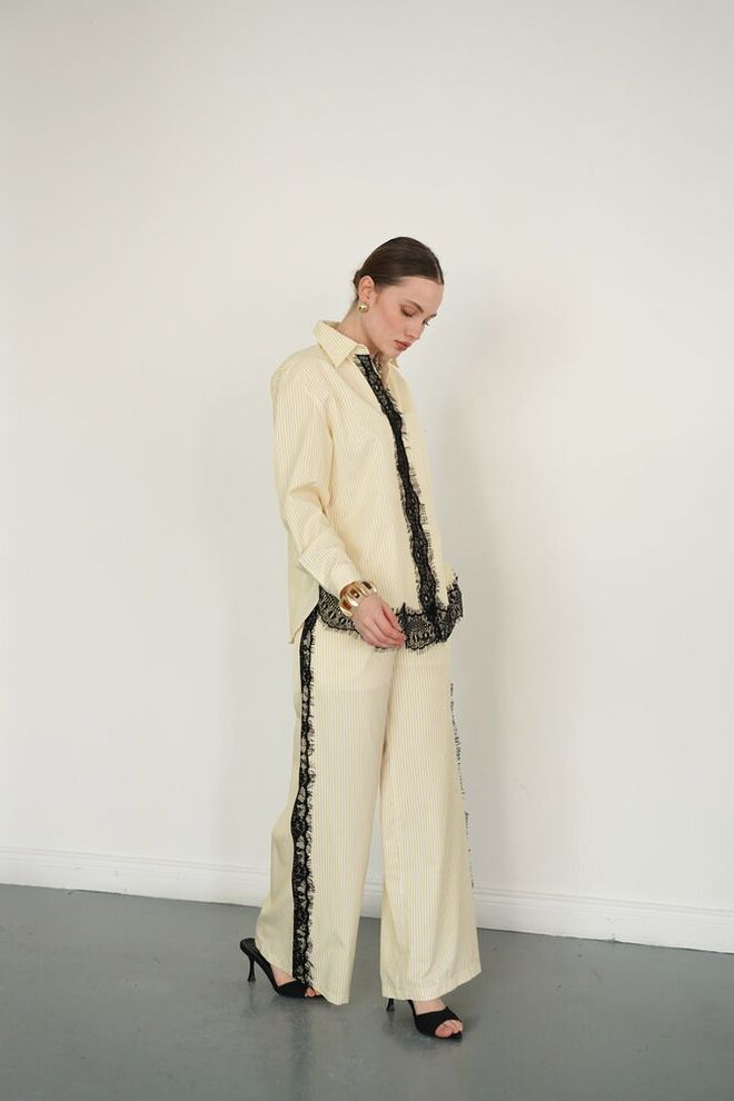 Topshow Beige Palazzo Pants Wide Leg Elegant Pull On Wholesale Clothing 1