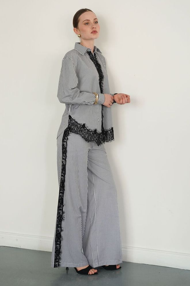 Topshow Siyah Zarif Resmi Palazzo Pantolon Toptan Giyim Resmi