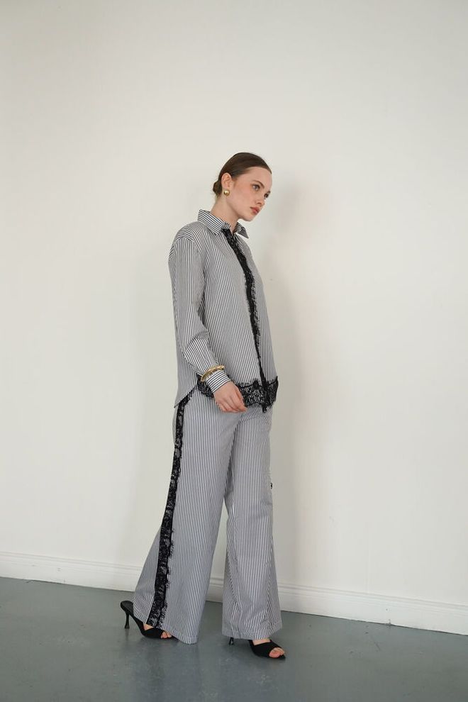 Topshow Black Elegant Formal Palazzo Pants Wholesale Clothing Spring