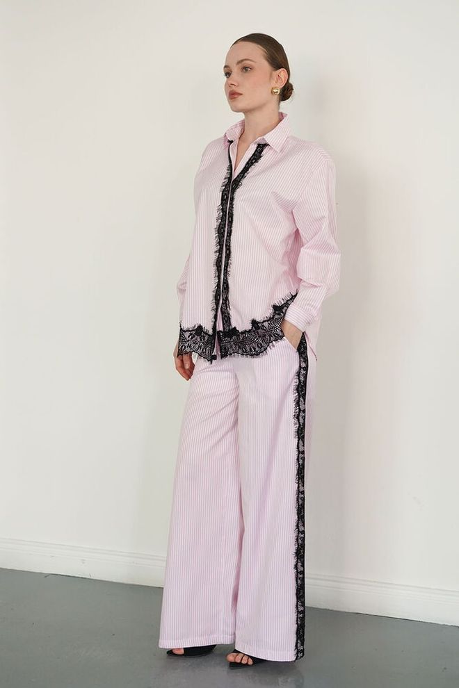 Topshow Pembe Zarif Palazzo Pantolon Toptan Giyim Nostaljik