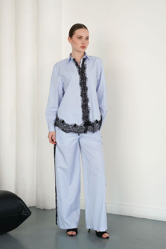 Topshow Blue Elegant Palazzo Pants Wholesale Clothing 1