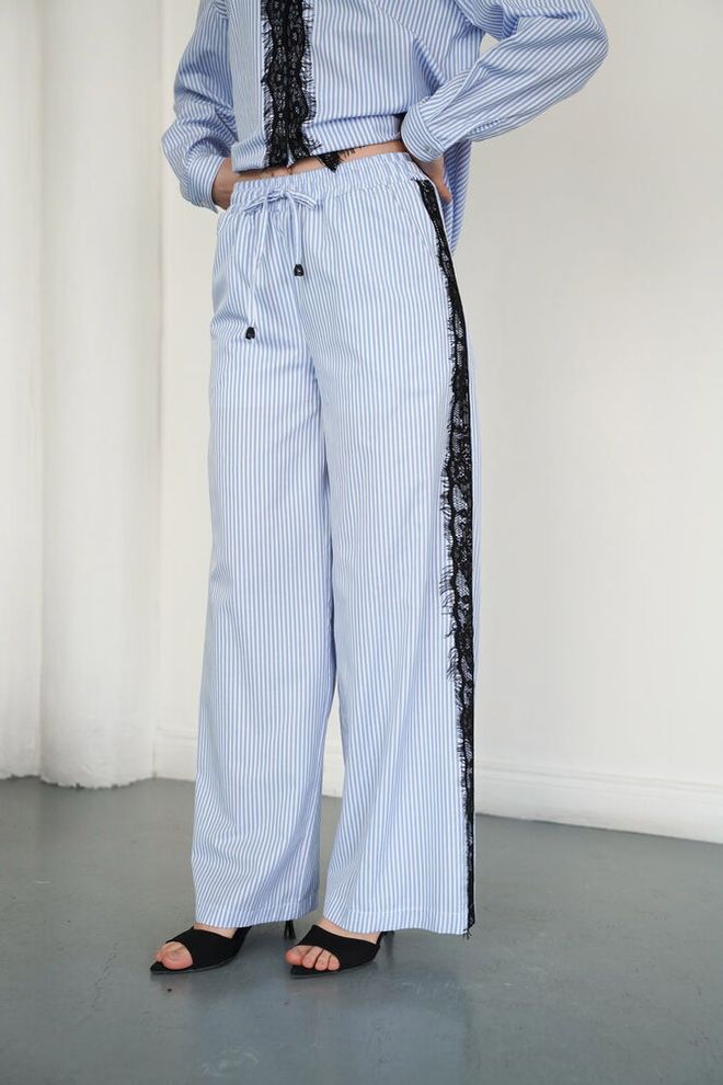 Topshow Blue Elegant Palazzo Pants Wholesale Clothing Spring