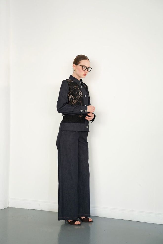 Topshow Black Palazzo Pants With Wide Leg And High Waist Wholesale Clothing 1