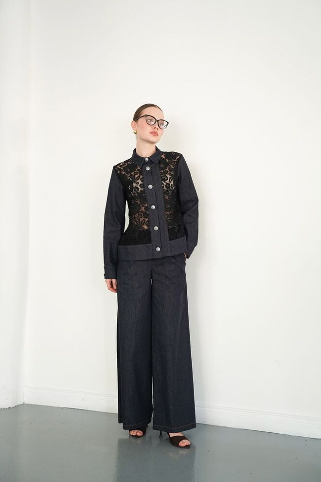 Topshow Black Palazzo Pants With Wide Leg And High Waist Wholesale Clothing Spring