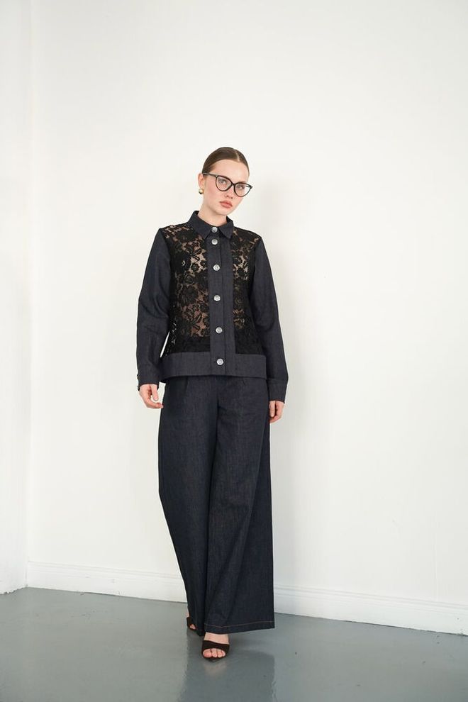 Topshow Black Palazzo Pants With Wide Leg And High Waist Wholesale Clothing Work